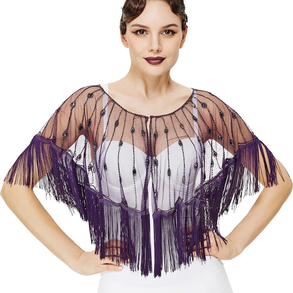 Sequin Beaded Shawl Wrap 1920s Evening Cape Shawl Gatsby for Evening Dresses Wed